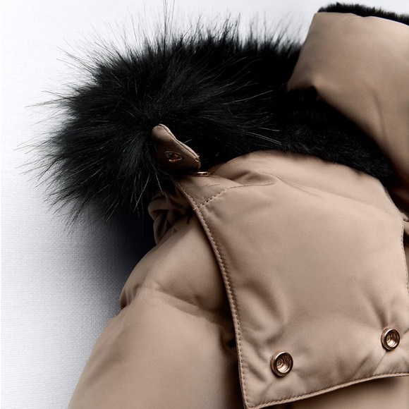 ZARA LONGLINE HOODED QUILTED FEATHER AND DOWN COAT - Picture 9 of 13